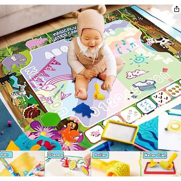 Magic Water Doodle Drawing Mat with Stamps, Roller & Backpack- No Mess - Picture 2 of 6